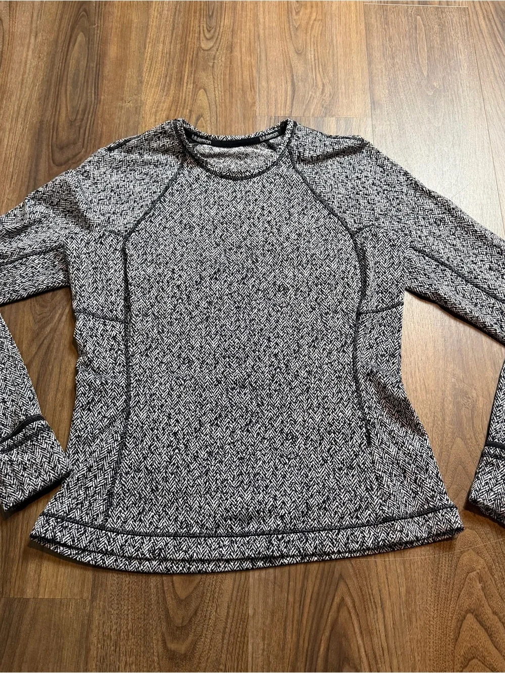 Lululemon Runderful Long Sleeve Scattered Herringbone Black White Sz 10